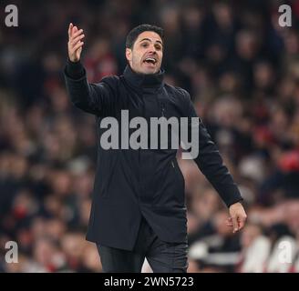 London, UK. 25th Feb, 2024  - Arsenal v Newcastle United - Premier League - Emirates Stadium.                                                              Arsenal Manager Mikel Arteta.                                                           Picture Credit: Mark Pain/Alamy Live News Stock Photo