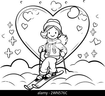 Premium Vector  Kid skiing cute skier girl cartoon character winter sport  hello winter concept