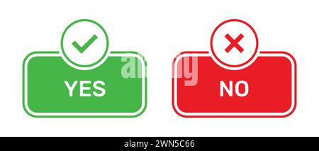 Yes and No buttons with right and wrong symbols. Check box icon with right and wrong symbols with yes or no button icons in green and red box color. Stock Vector