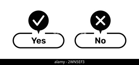 Right and Wrong symbols with Yes and No buttons black color. Yes and No buttons with right and wrong symbols. Check box icon with tick and cross  icon Stock Vector