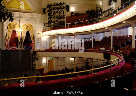 The interior view of audience seats and Abraham Lincoln's presidential ...