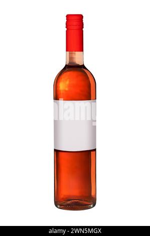 Isolated rose wine bottle with blank white label. Stock Photo