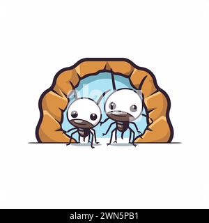 Ants in the hole. Cute cartoon style vector illustration Stock Vector ...