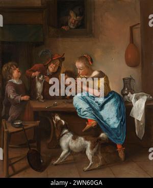 Steen Jan - Children Teaching a Cat to Dance, Known as ‘The Dancing Lesson’ (1660 79) Stock Photo