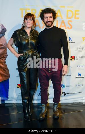 Rozalen and Marwan posed on the red carpet photocall during the premiere of the Spanish documentary on love,Couples Therapy, Terapia de parejas. at the Palacio de la Prensa Madrid Spain Febuary 8th 2024. Stock Photo