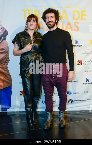 Rozalen and Marwan posed on the red carpet photocall during the premiere of the Spanish documentary on love,Couples Therapy, Terapia de parejas. at the Palacio de la Prensa Madrid Spain Febuary 8th 2024. Stock Photo