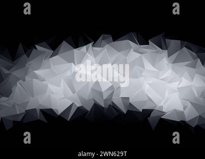 Abstract gray polygon vector pattern object on black background. High resolution full frame futuristic 3D triangular low poly style background. Stock Photo