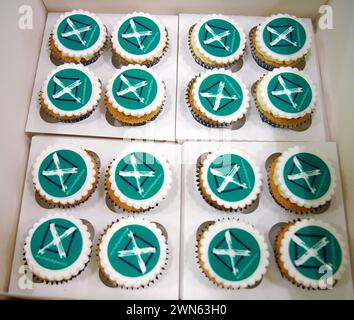 Election themed cupcakes in the media room ahead votes being counted at Rochdale Leisure Centre, for the Rochdale by-election which was triggered after the death of Labour MP Sir Tony Lloyd. Picture date: Thursday February 29, 2024. Stock Photo