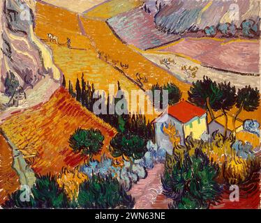 Van Gogh Vincent - Landscape with House and Ploughman (1889) Stock Photo