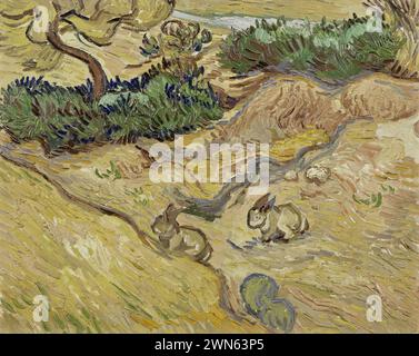 Van Gogh Vincent - Landscape with Rabbits (1889) Stock Photo
