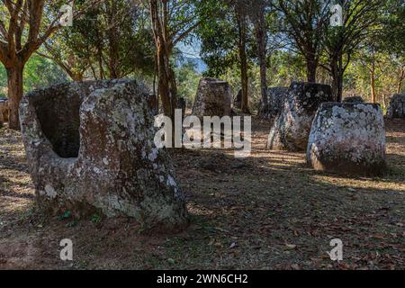The Plain of Jars is one of the most important prehistoric sites in Southeast Asia, located near Phonsavan, Xieng Khuang in Laos. The plain of jars ha Stock Photo