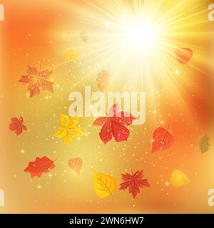Autumnal background with autumn maple leaves fall season greeting card, poster, flyer. template with fall foliage for design. Abstract art design. Stock Photo