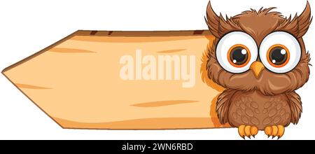 Adorable cartoon owl perched on a blank sign. Stock Vector