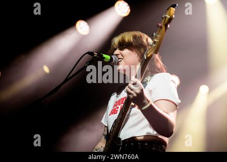 Uninvited performing live at Electric Ballroom, London on 29 February 2024 Taylor Ray Dillon ,bass,vocals Uninvited are a Scottish four piece pop-punk / alternative rock band. With their music, Uninvited aim to break barriers in the music space and allow for more non-male creative's to be recognised. Stock Photo