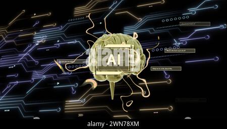Image of ai text, human brain and data processing over scope scanning ...