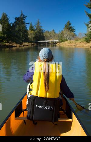 Canoeing on Millport Slough, Siletz Bay National Wildlife Refuge, Oregon Stock Photo