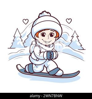 Premium Vector  Cute little boy skiing in winter clothes