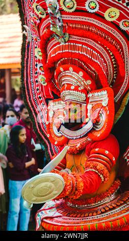 Embark on a Journey Through Time: Andalurkavu's Revered Theyyam Festival, Where Mythology Comes Alive in Spectacular Splendor Stock Photo