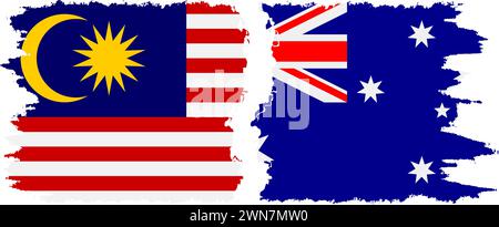 Australia and Malaysia grunge flags connection, vector Stock Vector
