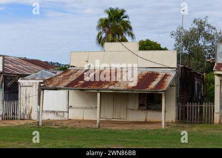 Dilapidated former retail store from the gold rush mining days of Cracow a rural town and locality in the Shire of Banana Queensland Australia. Stock Photo