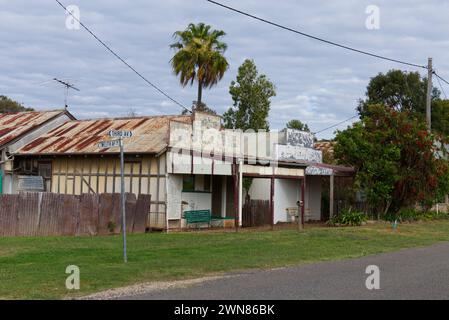 Dilapidated former retail store from the gold rush mining days of Cracow a rural town and locality in the Shire of Banana Queensland Australia. Stock Photo