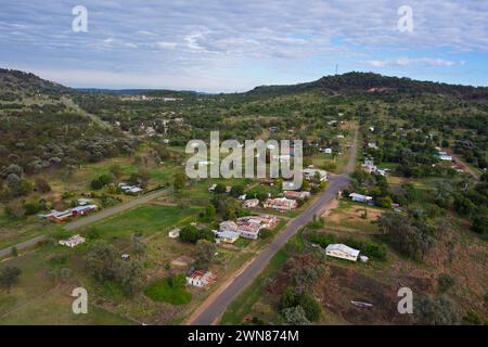 Aerial of Third Ave as it passes through the gold mining village of Cracow Queensland Australia Stock Photo