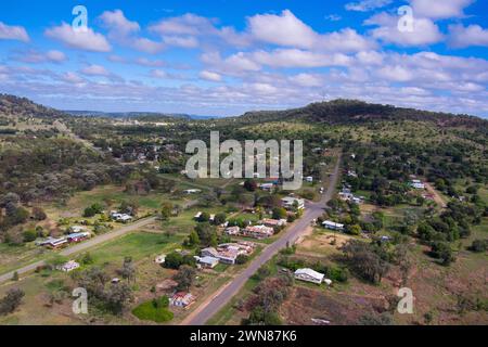 Aerial of Third Ave as it passes through the gold mining village of Cracow Queensland Australia Stock Photo