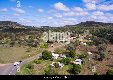 Aerial of Third Ave as it passes through the gold mining village of Cracow Queensland Australia Stock Photo