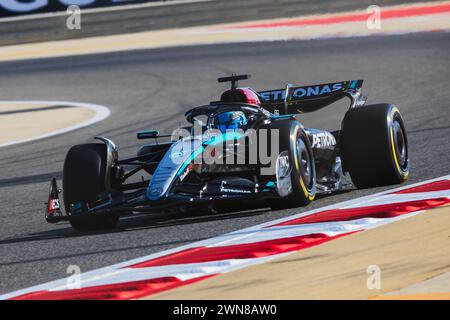 MANAMA, BAHRAIN, Bahrain International Circuit, 29.Feb.2024: George Russell of Great Britain and Mercedes-AMG PETRONAS F1 Team during Formula One Bahr Stock Photo