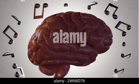 3d rendering of musical notes and a human brain Stock Photo - Alamy