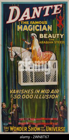 Vintage Magician Performer Posters. Dante, The Famous Magician Circa 1929.  Showing The wonder show of the Universe, Beauty the Arabian Steed. Stock Photo