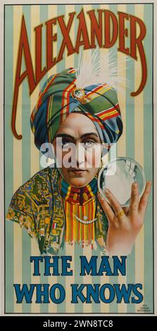 Vintage Magician Performer Posters. Alexander, The Man who Knows.   Circa 1910s Stock Photo