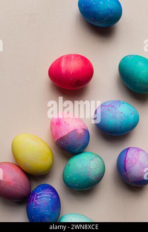 Dyed easter eggs against a pink backdrop Stock Photo