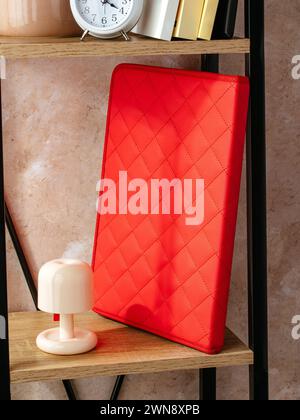 a leather folder for documents is on the shelf Stock Photo