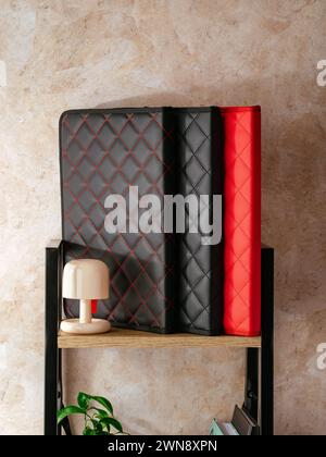 a leather folder for documents is on the shelf Stock Photo