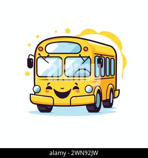 Cute yellow school bus with smiley face. Vector illustration Stock ...