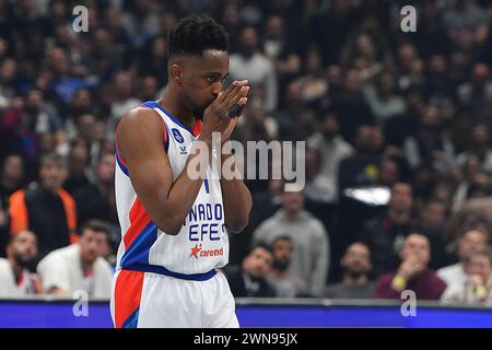 Belgrade, Serbia, 29 February, 2023. Rodrigue Beaubois of Anadolu Efes Istanbul reacts during the 2023/2024 Turkish Airlines EuroLeague, Round 27 match between Partizan Mozzart Bet Belgrade and Anadolu Efes Istanbul at Stark Arena in Belgrade, Serbia. February 29, 2023. Credit: Nikola Krstic/Alamy Stock Photo