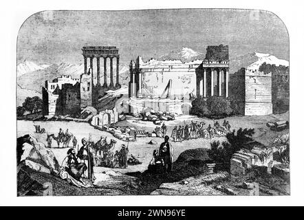 Illustration of The Ruins of the Great Temple at Baalbeck Lebanon Temple Of Jupiter - The Stones were likened to the ones that Hiram Abiff used to bui Stock Photo