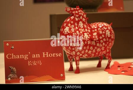 Los Angeles, USA. 29th Feb, 2024. A handicraft of China's Shaanxi Province is displayed at a cultural and tourism promotion event in Los Angeles, the United States, Feb. 29, 2024. A cultural and tourism promotion event was held in Los Angeles on Thursday to promote China's Shaanxi Province to the U.S. public, and strengthen China-U.S. subnational exchanges and cooperation. Credit: Zeng Hui/Xinhua/Alamy Live News Stock Photo