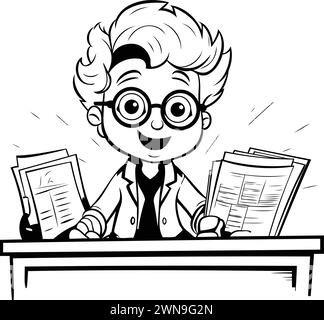 Teacher - Black and White Cartoon Illustration of Teacher Character for Coloring Book Stock Vector
