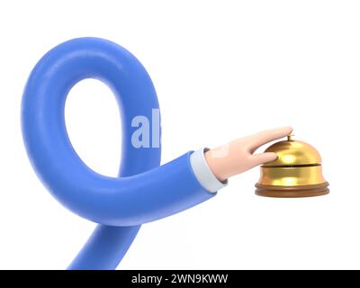 Male hand pressing service bell. Service bell,flat design style. 3d illustration. Customer at reception presses the call button. Bell hotel.3D renderi Stock Photo