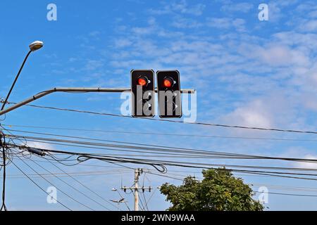 Red traffic lights in Ribeirao Preto, Sao Paulo, Brazil Stock Photo