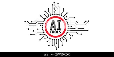 Stop, no AI text, image generator. Forbidden, artificial intelligence ai. Technology, artificial intelligence, computers and systems that are intellig Stock Photo
