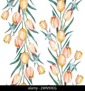 background pattern seamless card with yellow tulips flowers Stock Photo