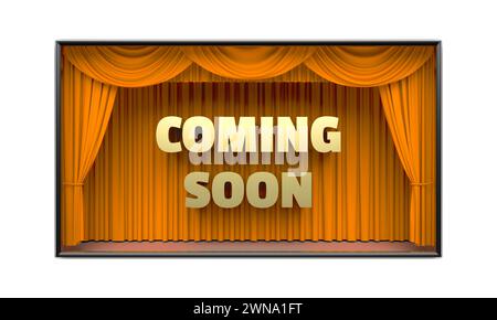 Coming Soon poster with stage curtains 3D illustration Stock Photo