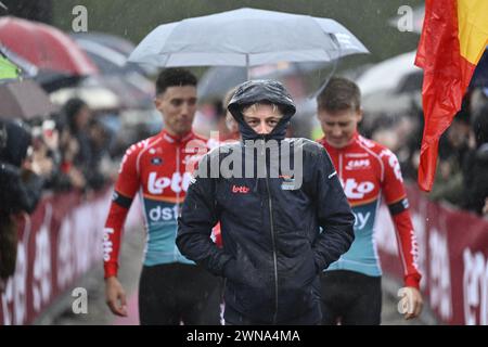 Siena, Italy. 01st Mar, 2024. Belgian Maxim Van Gils of Lotto Dstny pictured during the team presentations ahead of the 'Strade Bianche' one day cycling race from and to Siena, Italy, Friday 01 March 2024. BELGA PHOTO DIRK WAEM Credit: Belga News Agency/Alamy Live News Stock Photo