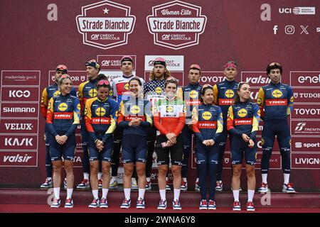 Siena, Italy. 01st Mar, 2024. Lidl-Trek riders pictured during the team presentations ahead of the 'Strade Bianche' one day cycling race from and to Siena, Italy, Friday 01 March 2024. BELGA PHOTO DIRK WAEM Credit: Belga News Agency/Alamy Live News Stock Photo