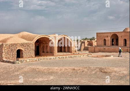 Ruins the old Khayleh (Kheyla), buildings for relatives of deceased to rest during Zoroastrian burial ceremony at the Towers of Silence. Yazd, Iran. Stock Photo