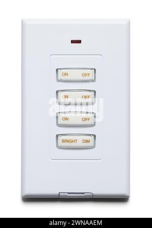 Button Light Switch Cut Out on White. Stock Photo