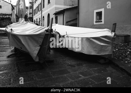 Embracing the beauty of Genoa in the rain through my lens. Every droplet tells a story, every puddle reflects a moment in time. Stock Photo